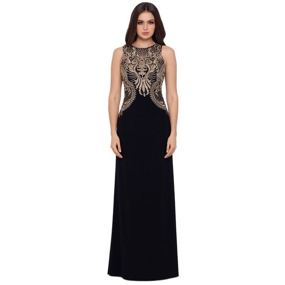 betsy and adam black sequin dress Petite Carolina Long Velvet V-Neck Sequin Sleeve Dress